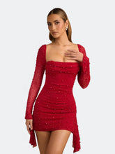 Aurine Mini Sukienka Z Perełkami I Rękawami Mesh