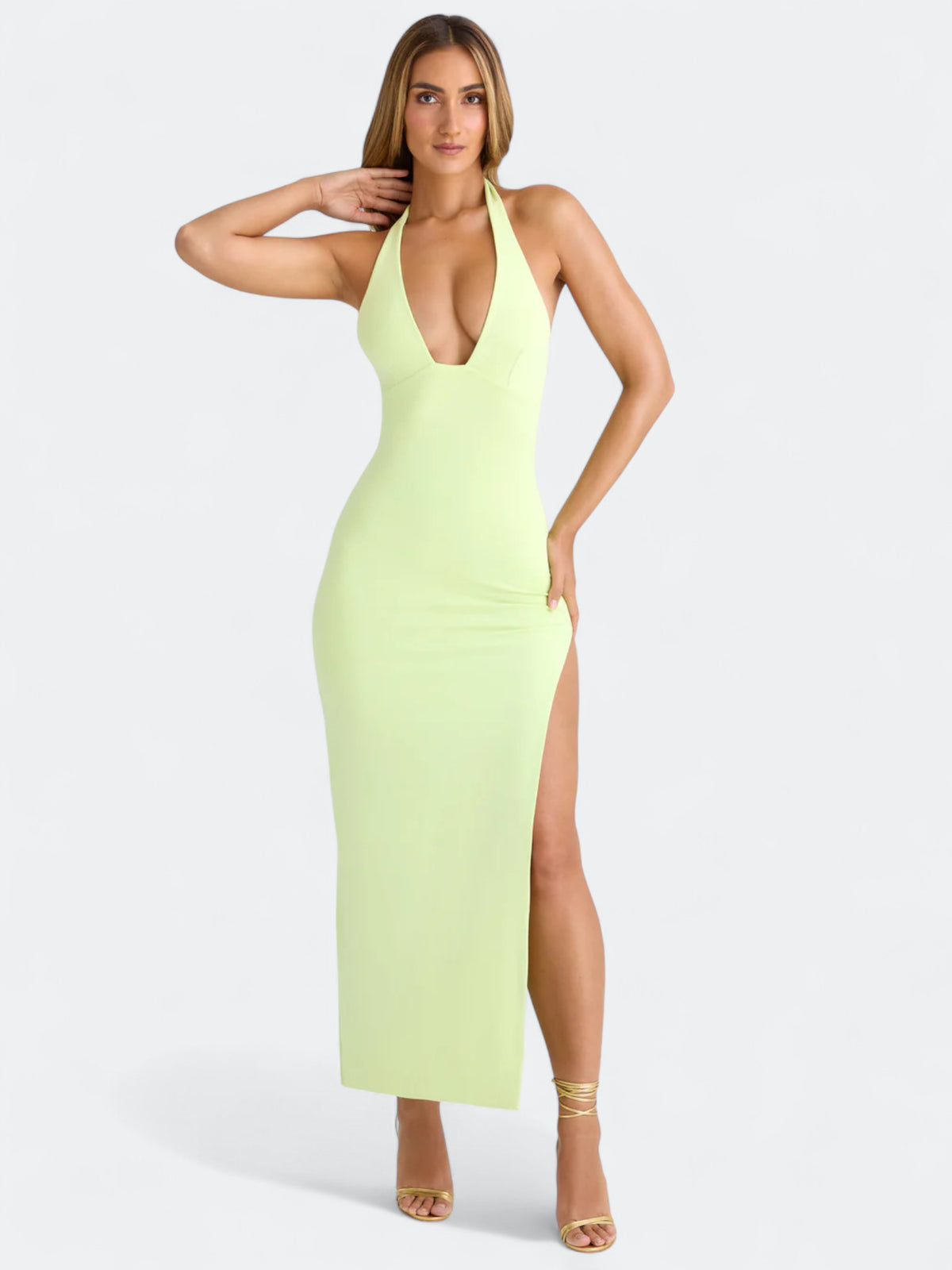 Mei Sukienka Halter Z Głębokim Dekoltem I Wysokim Rozcięciem